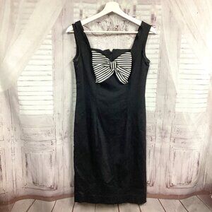 Vintage Anthony Norman Black Sheath Dress w/ Front Cutout Striped Bow 6